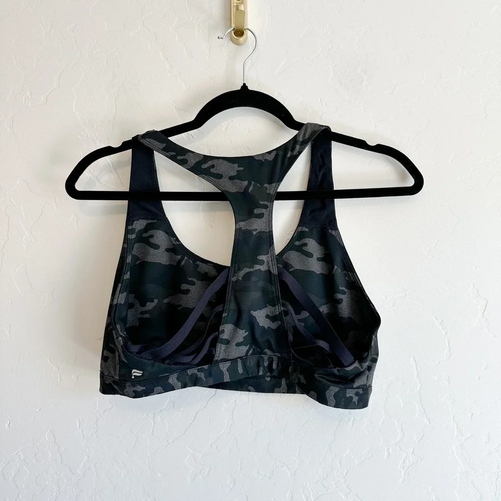 Fabletics | Racerback Camo Athletic Sports Bra in Camo Grey